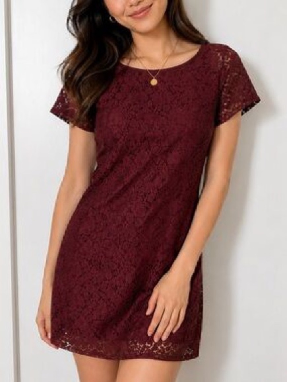 Talula Lace Sheath Dress in Burgundy